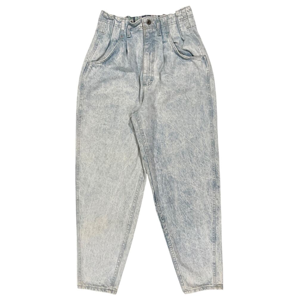 VTG 80s Lee Acid Wash Pleated Paperbag Waist Jeans Tapered Balloon 28x30 Sz 12 M